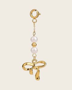 Pearl and Gold Bow Charm Pendant, 18K Gold-Plated Stainless Steel for women and girls Kaaf Creations