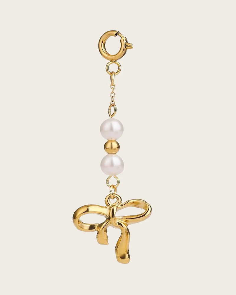 Pearl and Gold Bow Charm Pendant, 18K Gold-Plated Stainless Steel for women and girls Kaaf Creations