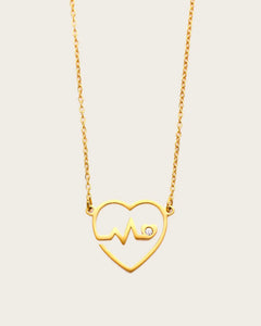 18K Gold Plated Stainless Steel, Heartbeat Crystal Pendant Necklace, 47 cm Chain Kaaf Creations