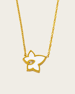 White Enamel Star Pendant Necklace, 18K Gold Plated Stainless Steel Chain, Crystal Accent for women and girls Kaaf Creations