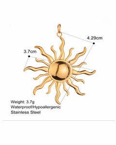 Sun Pendant Charm, 18K Gold Plated Stainless Steel, Wavy Rays Design Kaaf Creations