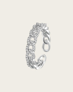 Cubic Zirconia Studded Linked Chain Ring for women and girls, Stainless steel, Size Adjustable. Kaaf Creations