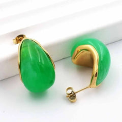 Women's vintage and exquisite Teardrop Stud Earrings, 18k gold plated stainless steel, simple and versatile, red, green, white Kaaf Creations