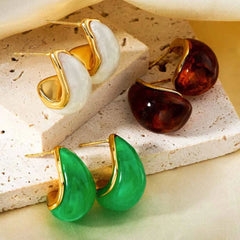 Women's vintage and exquisite Teardrop Stud Earrings, 18k gold plated stainless steel, simple and versatile, red, green, white Kaaf Creations
