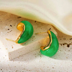 Women's vintage and exquisite Teardrop Stud Earrings, 18k gold plated stainless steel, simple and versatile, red, green, white Kaaf Creations