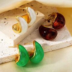 Women's vintage and exquisite Teardrop Stud Earrings, 18k gold plated stainless steel, simple and versatile, red, green, white Kaaf Creations