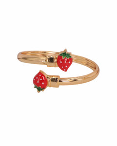 Adjustable Strawberry Charm Bangle Bracelet, Gold color, Red and Green Enamel,kids gift, kids bracelet for girls Kaaf Creations