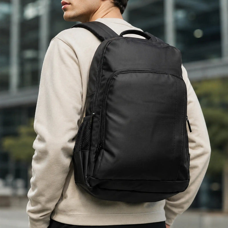 Black laptop backpack with USB charging port and professional design