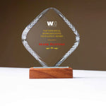 Rhombus Shaped Crystal Trophy With Wooden Base