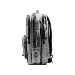 Gray executive laptop backpack with USB charging port and multiple compartments