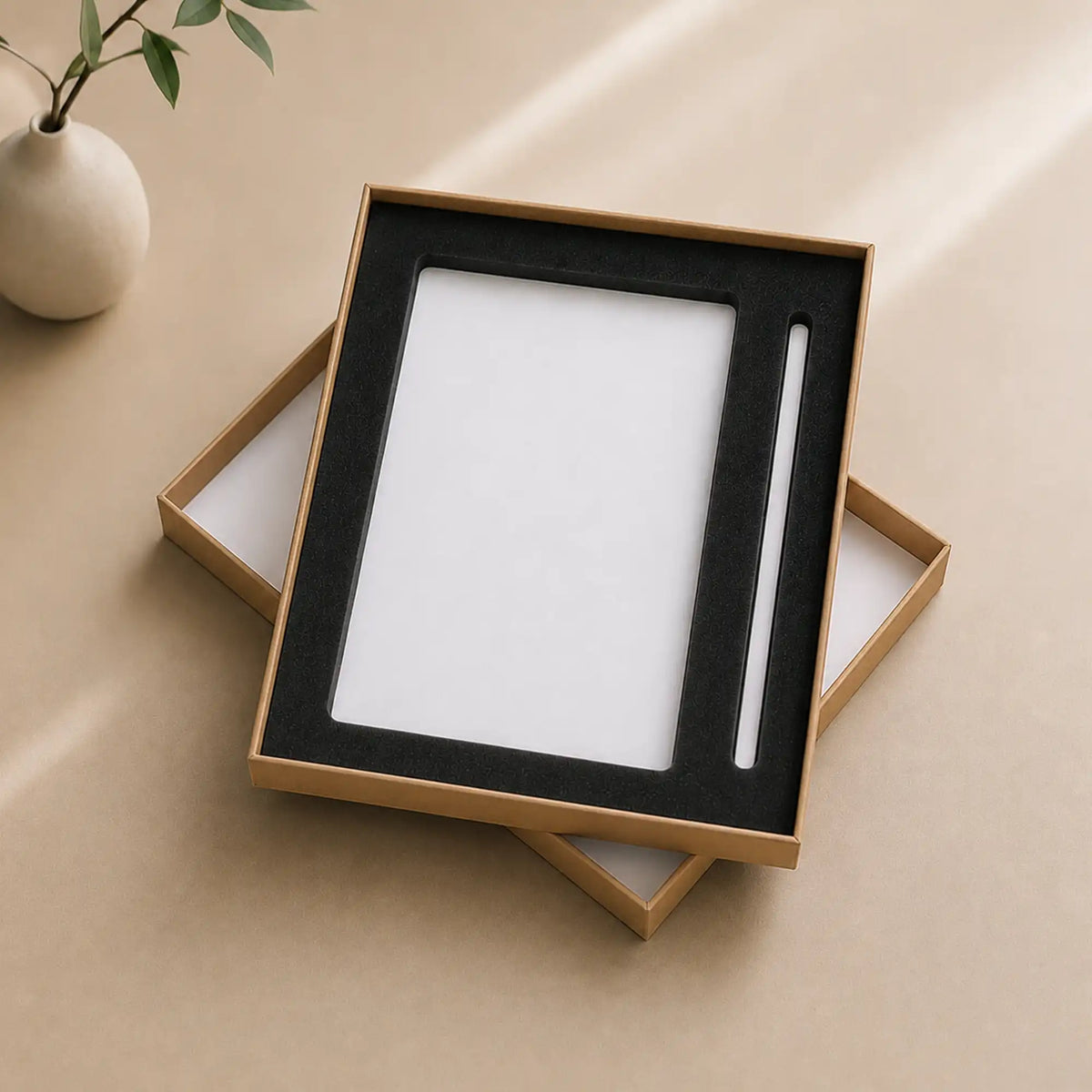 Brown Gift Box with Pen Notebook and Foam