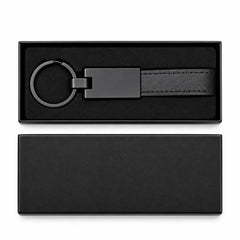 Matte black tag keychain with black PU leather strap