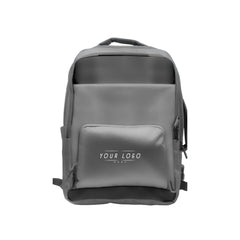 Gray executive laptop backpack with USB charging port and multiple compartments