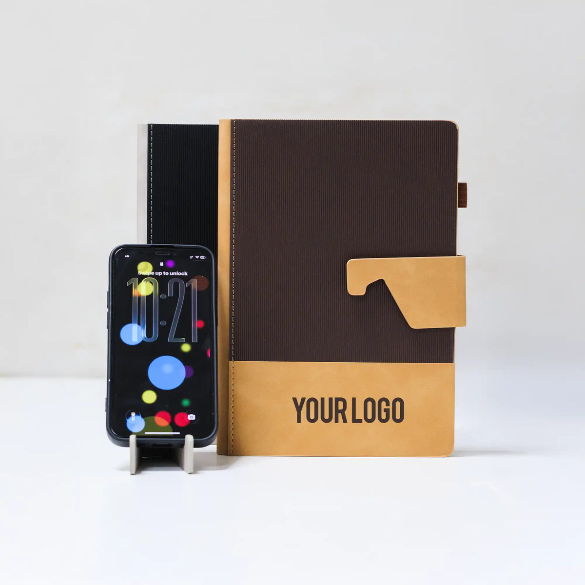 Dual Tone A5 Notebook with Detachable Mobile Stand Brown