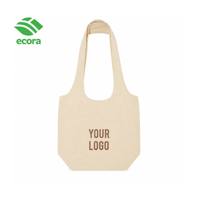 Toto canvas shoulder tote in natural with a large printed logo on the front panel