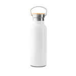 Insulated Bottle With Bamboo Cap White