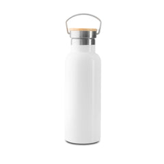 Insulated Bottle With Bamboo Cap White