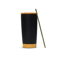 Stainless Steel Tumbler With Bamboo Lid And Base Black
