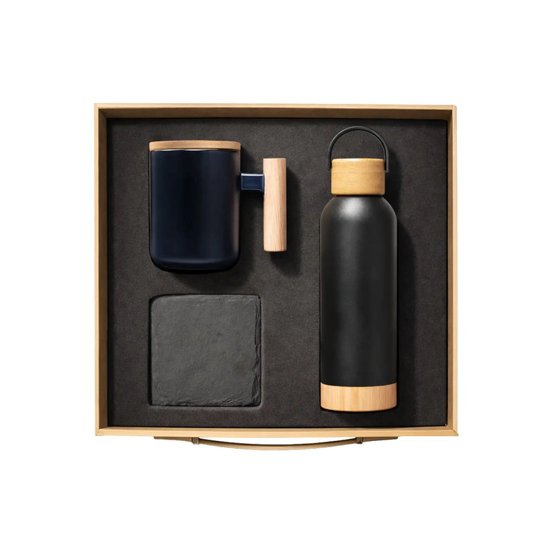 BlackStone Bamboo corporate gift set ceramic mug slate coaster bottle UAE