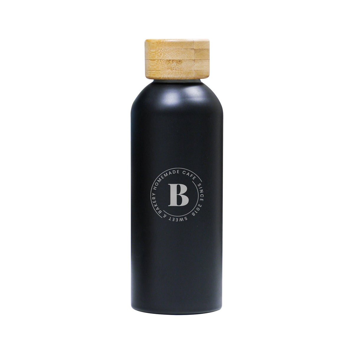 Insulated Bottle With Bamboo Lid Black
