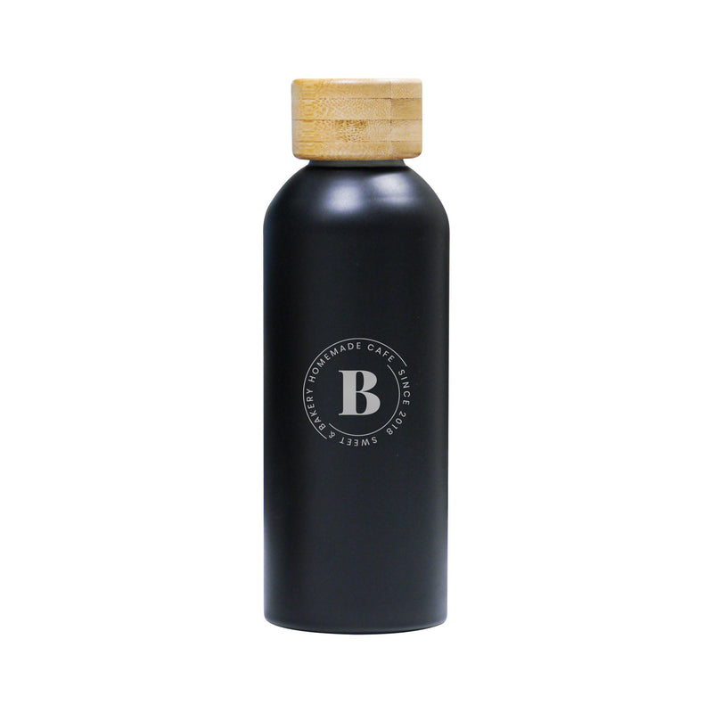 Insulated Bottle With Bamboo Lid Black