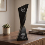Matte black Blade Twist Resin Award Black with sharp angled top