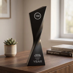 Matte black Blade Twist Resin Award Black with sharp angled top