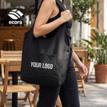 Toto canvas shoulder tote in natural with a large printed logo on the front panel