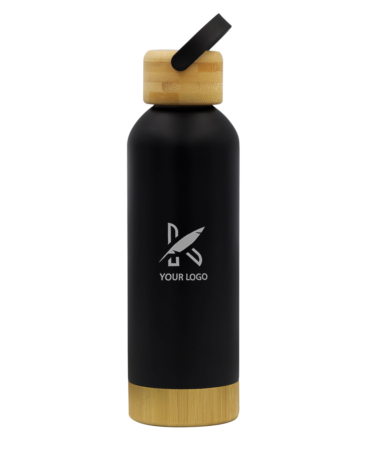Eco-Friendly Insulated Water Bottle with Bamboo Lid - 550ml BLACK BOTTLE Kaaf Creations