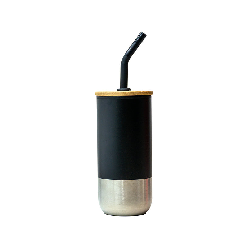 Black Eco Tumbler with Bamboo Lid and Straw