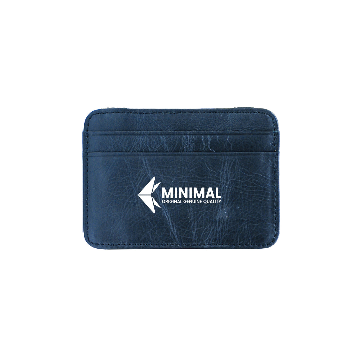 Leather card holder with both side opening Blue