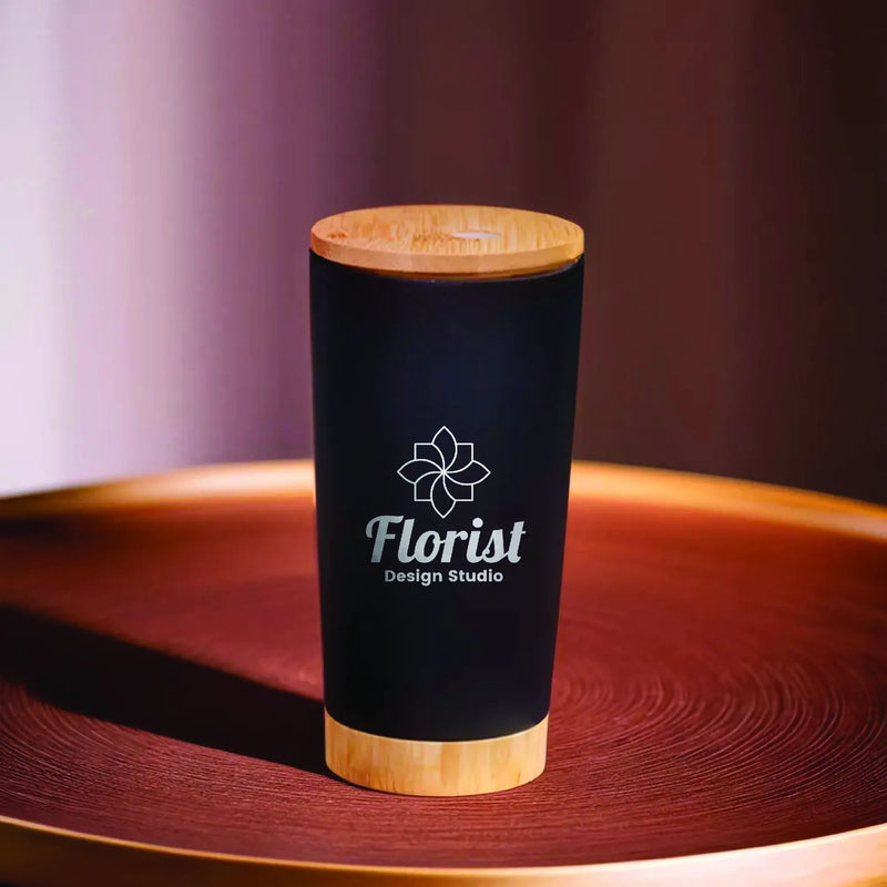 Stainless Steel Tumbler With Bamboo Lid And Base Black
