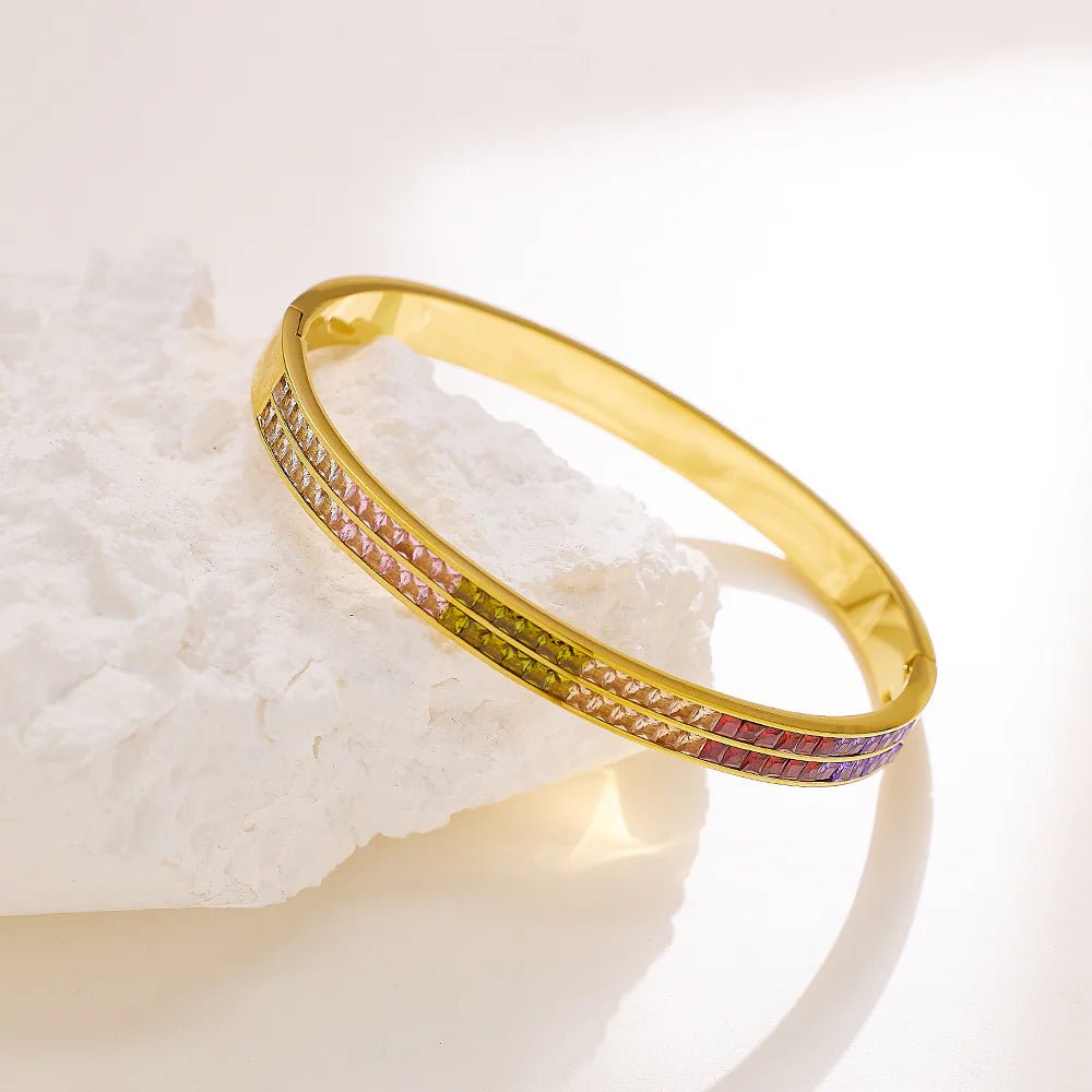 18k Gold Plated Stainless Steel Colored Diamond Bracelet for Women, Size 5.8 cm Kaaf Creations