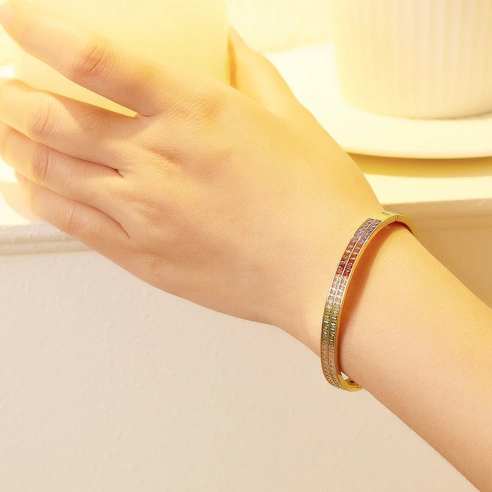 18k Gold Plated Stainless Steel Colored Diamond Bracelet for Women, Size 5.8 cm Kaaf Creations