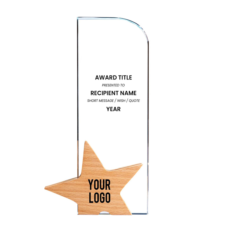 Crystal Award With Wooden Star Base