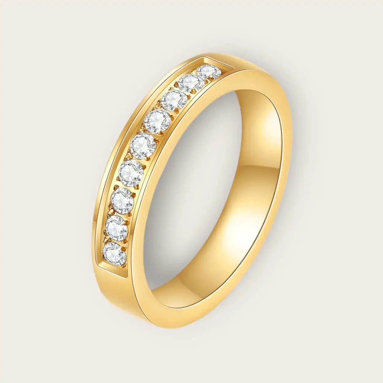 18K Gold Plated Stainless Steel Finger Ring for Women and Girls, Ring size : 9 Cubic Zirconia Kaaf
