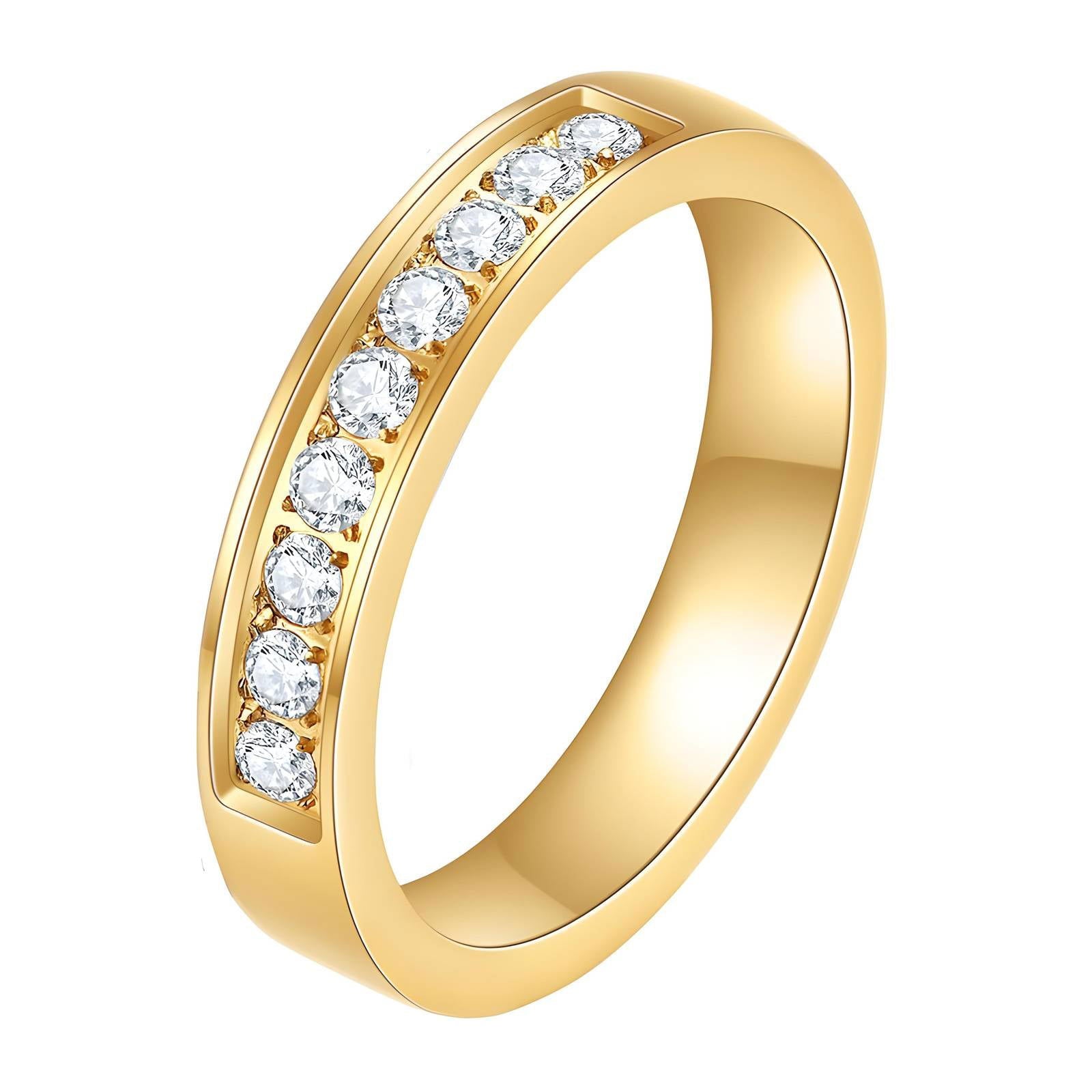 18K Gold Plated Stainless Steel Finger Ring for Women and Girls, Ring size : 9 Cubic Zirconia Kaaf