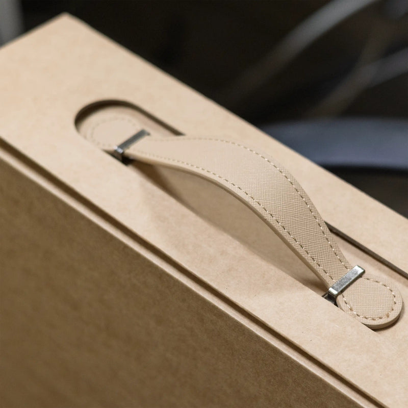 Luxury Gift Box with PU Leather Handle Brown Large
