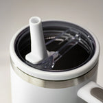 Double Walled Tumbler With Handle And Flip Straw white