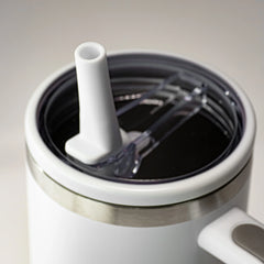 Double Walled Tumbler With Handle And Flip Straw white