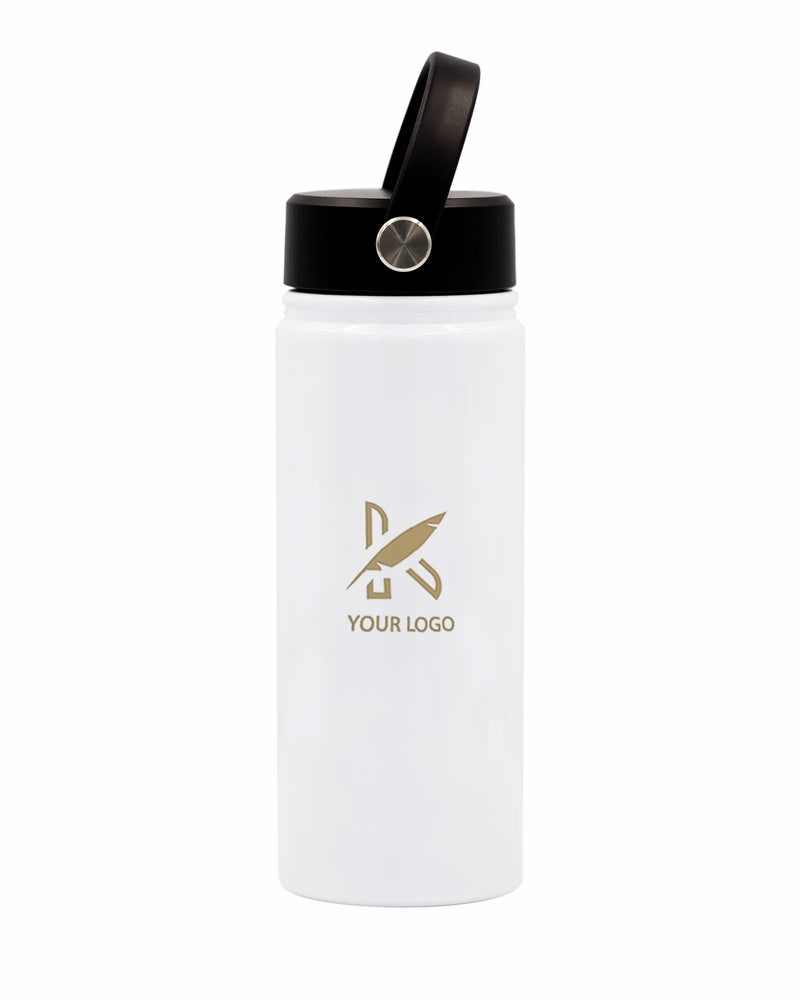 Insulated Bottle with Handle – 550ml | White | Customizable with Engraving & UV Printing WHITE BOTTLE Kaaf Creations