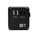 Universal travel adapter with 3 Type C and 2 USB A ports
