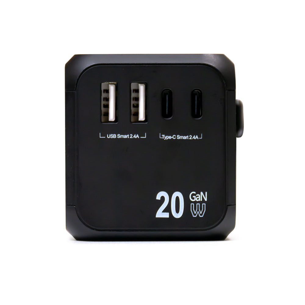 Universal travel adapter with 3 Type C and 2 USB A ports