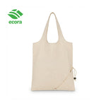 Folva foldable canvas shopping bag opened to full size with the front logo area visible