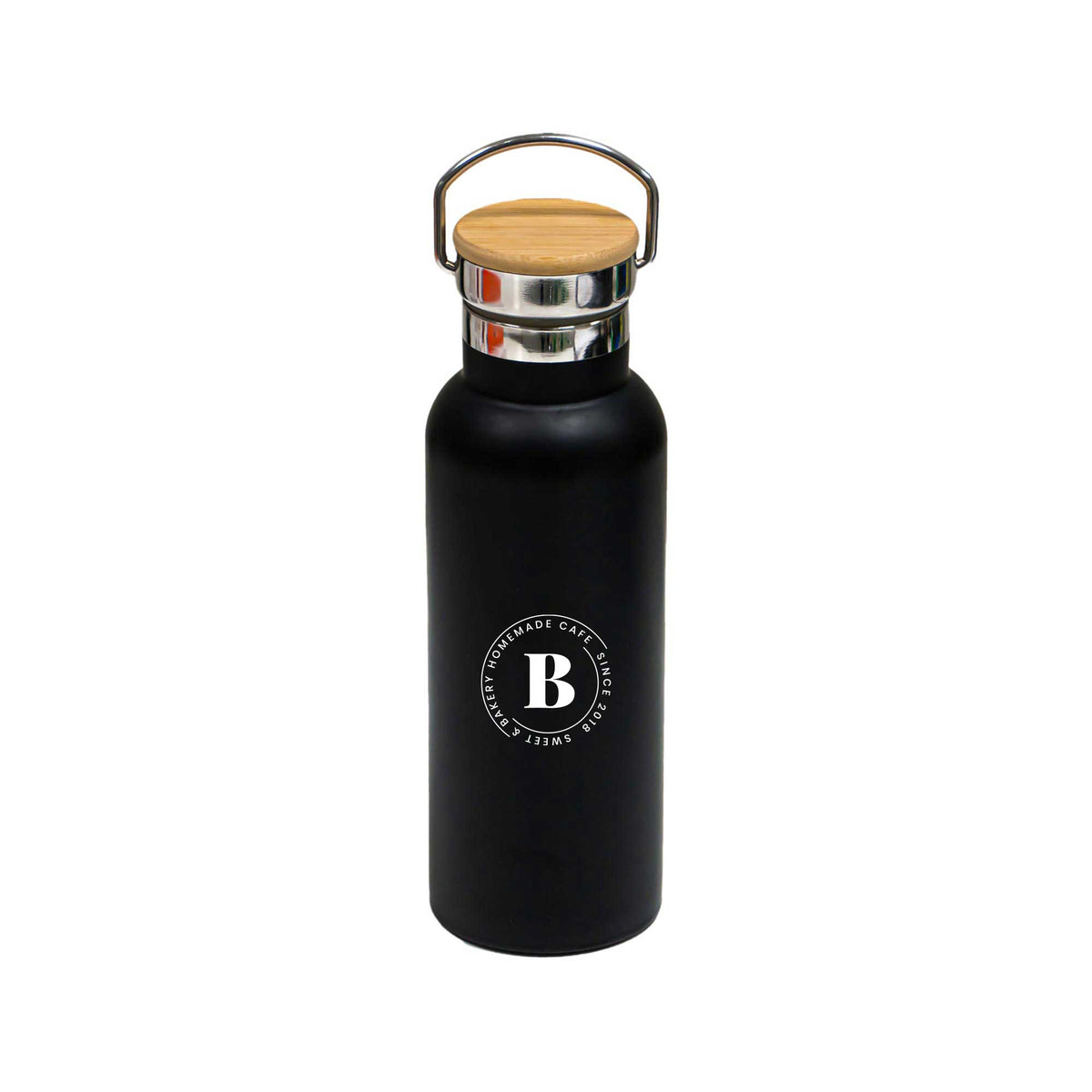 Insulated Bottle With Bamboo Cap Black