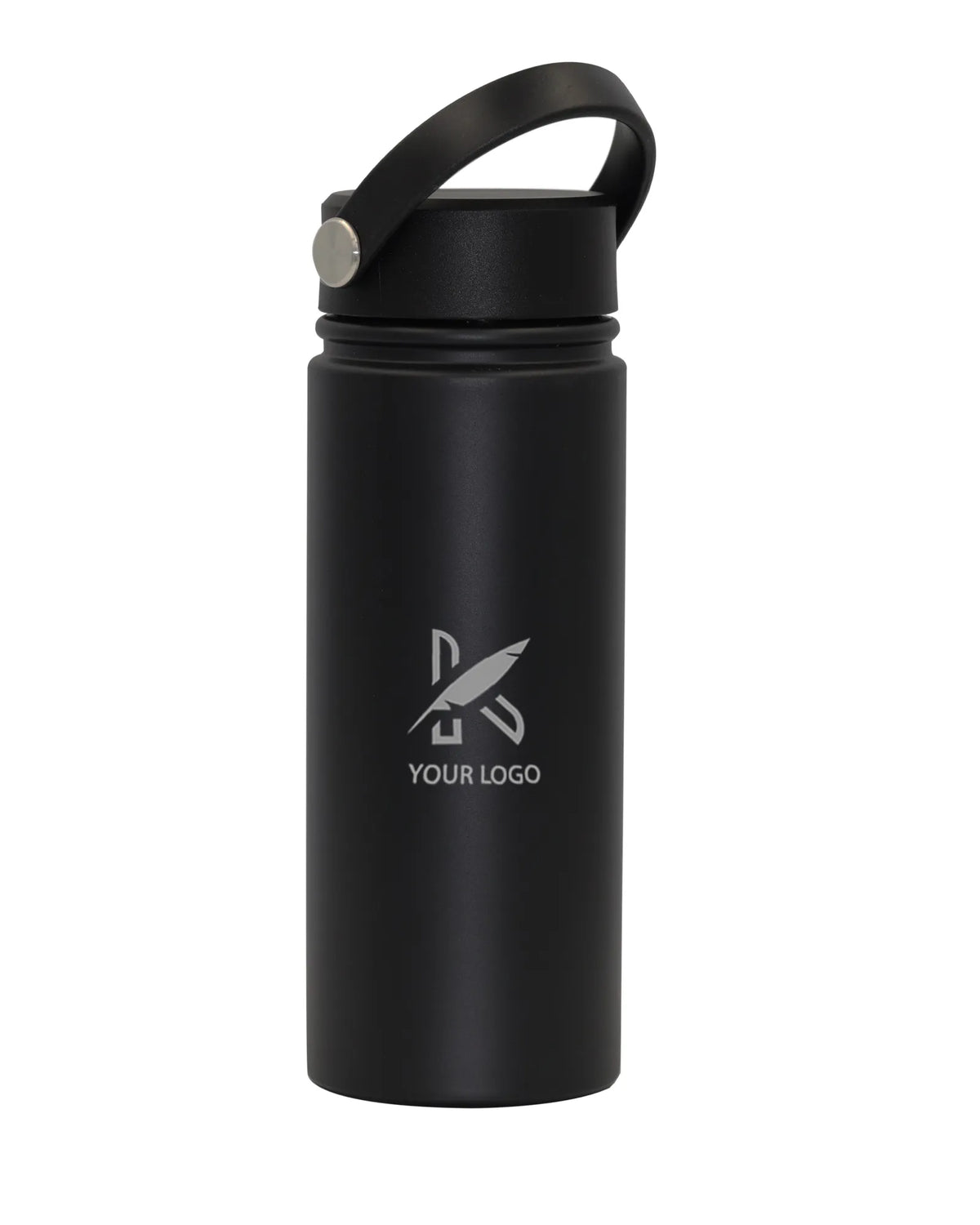 Insulated Bottle with Handle – 550ml | White | Customizable with Engraving & UV Printing BLACK BOTTLE Kaaf Creations