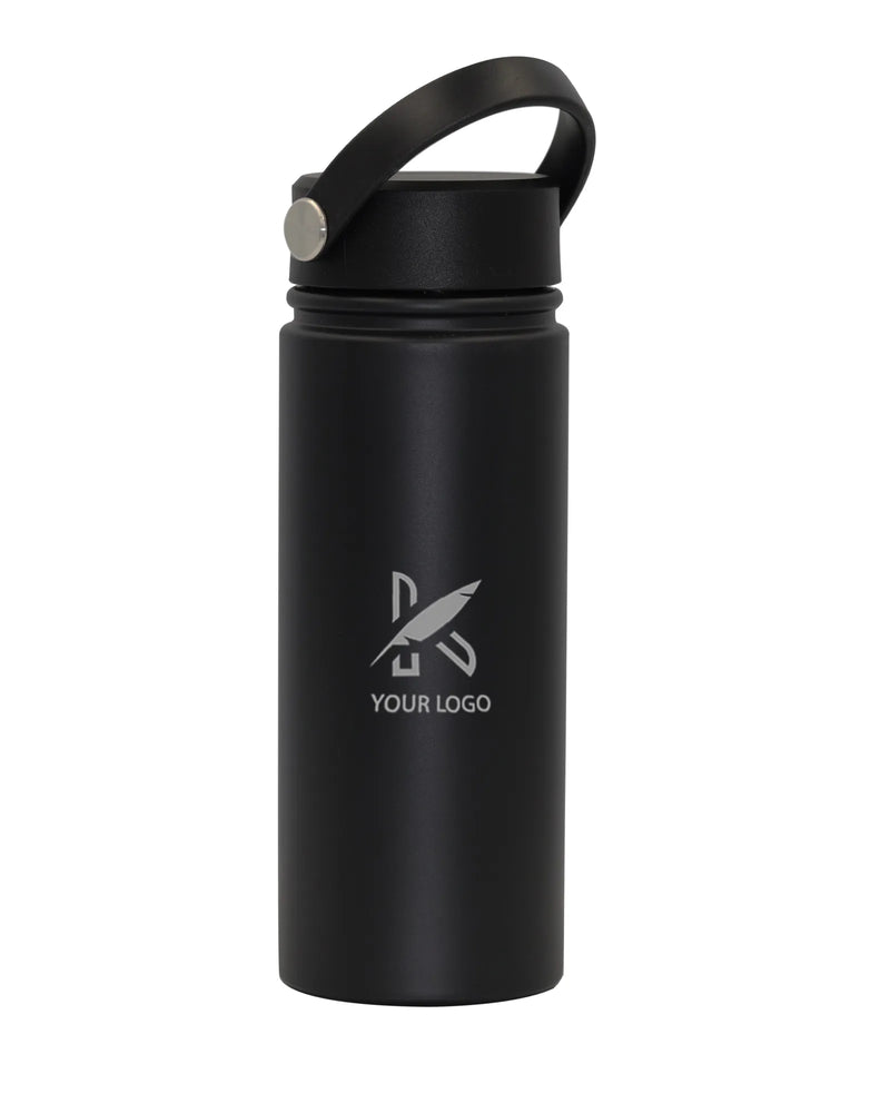 Insulated Bottle with Handle – 550ml | White | Customizable with Engraving & UV Printing BLACK BOTTLE Kaaf Creations