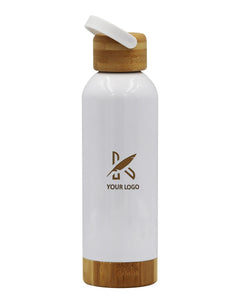 Eco-Friendly Insulated Water Bottle with Bamboo Lid - 550ml WHITE BOTTLE Kaaf Creations