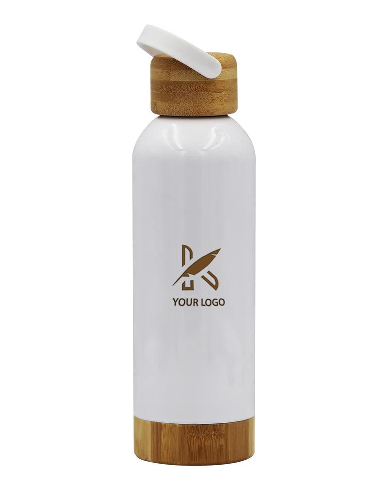 Eco-Friendly Insulated Water Bottle with Bamboo Lid - 550ml WHITE BOTTLE Kaaf Creations