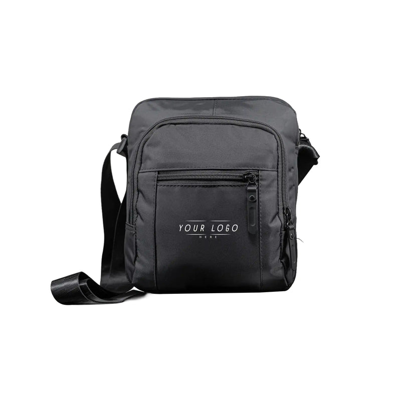 Premium black sling bag with adjustable strap and multi-compartment travel design